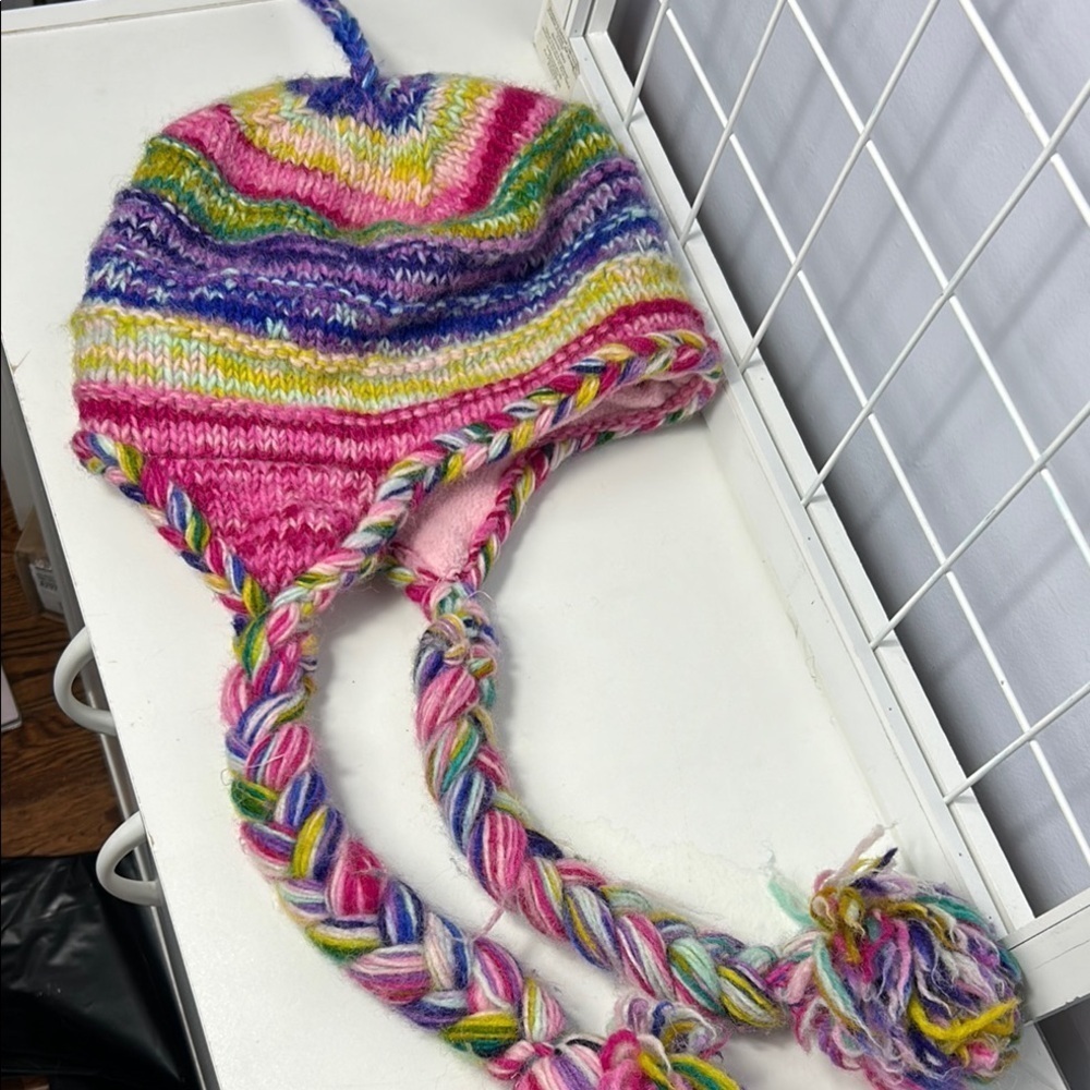 Alma Multicolor Knit Hat Braided Tassels
